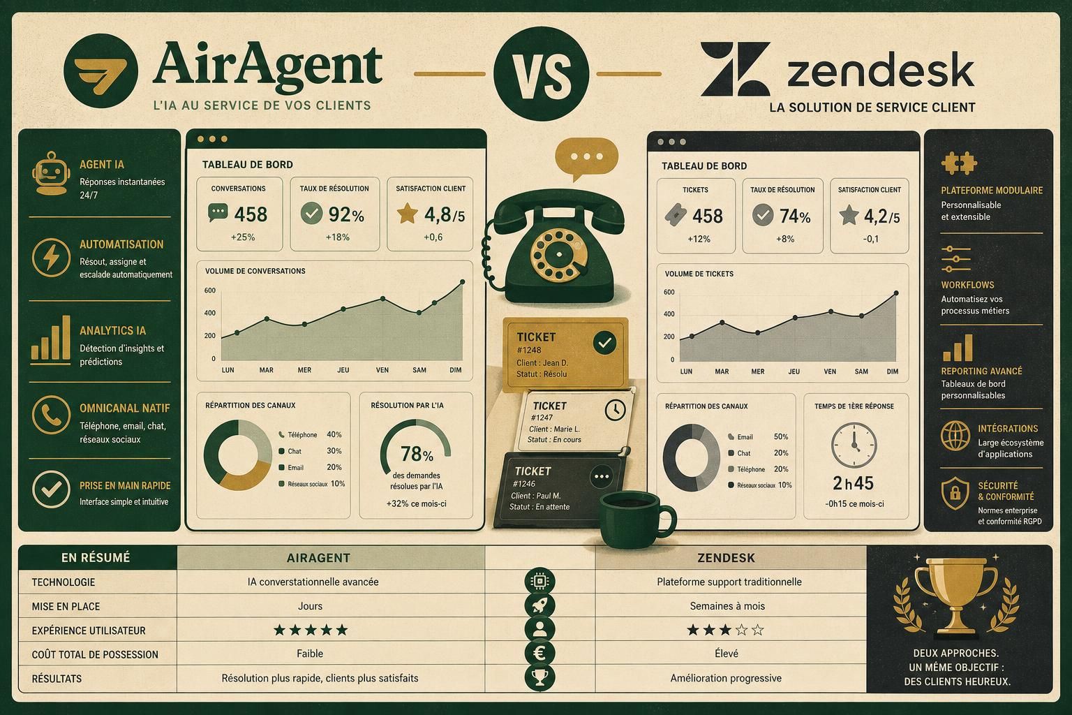 découvrez un comparatif détaillé entre airagent et zendesk pour choisir la solution la plus adaptée à vos besoins en gestion de la relation client.