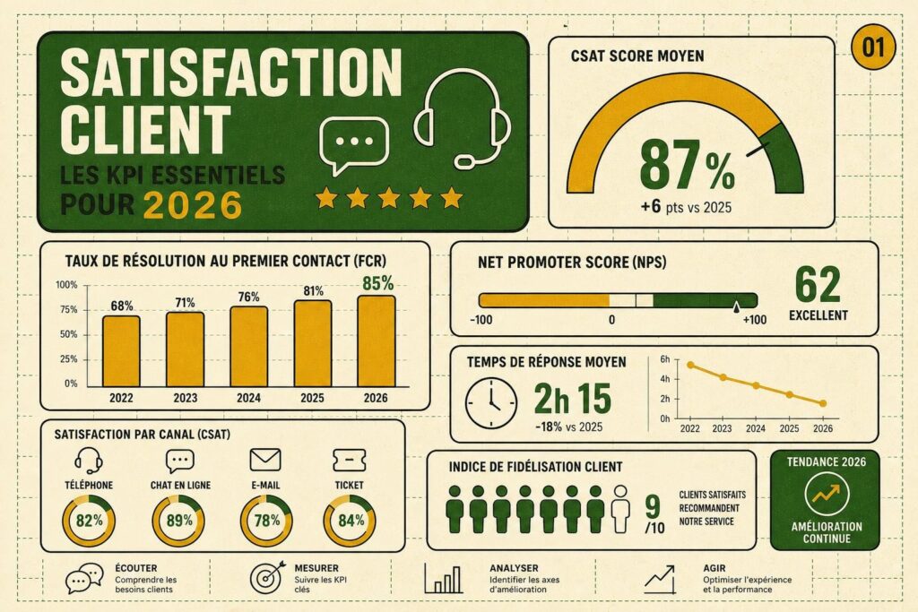 Indicateurs satisfaction client : les KPI essentiels 2026