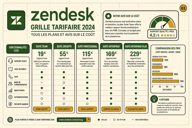Zendesk prix : grille tarifaire complète et avis sur le coût