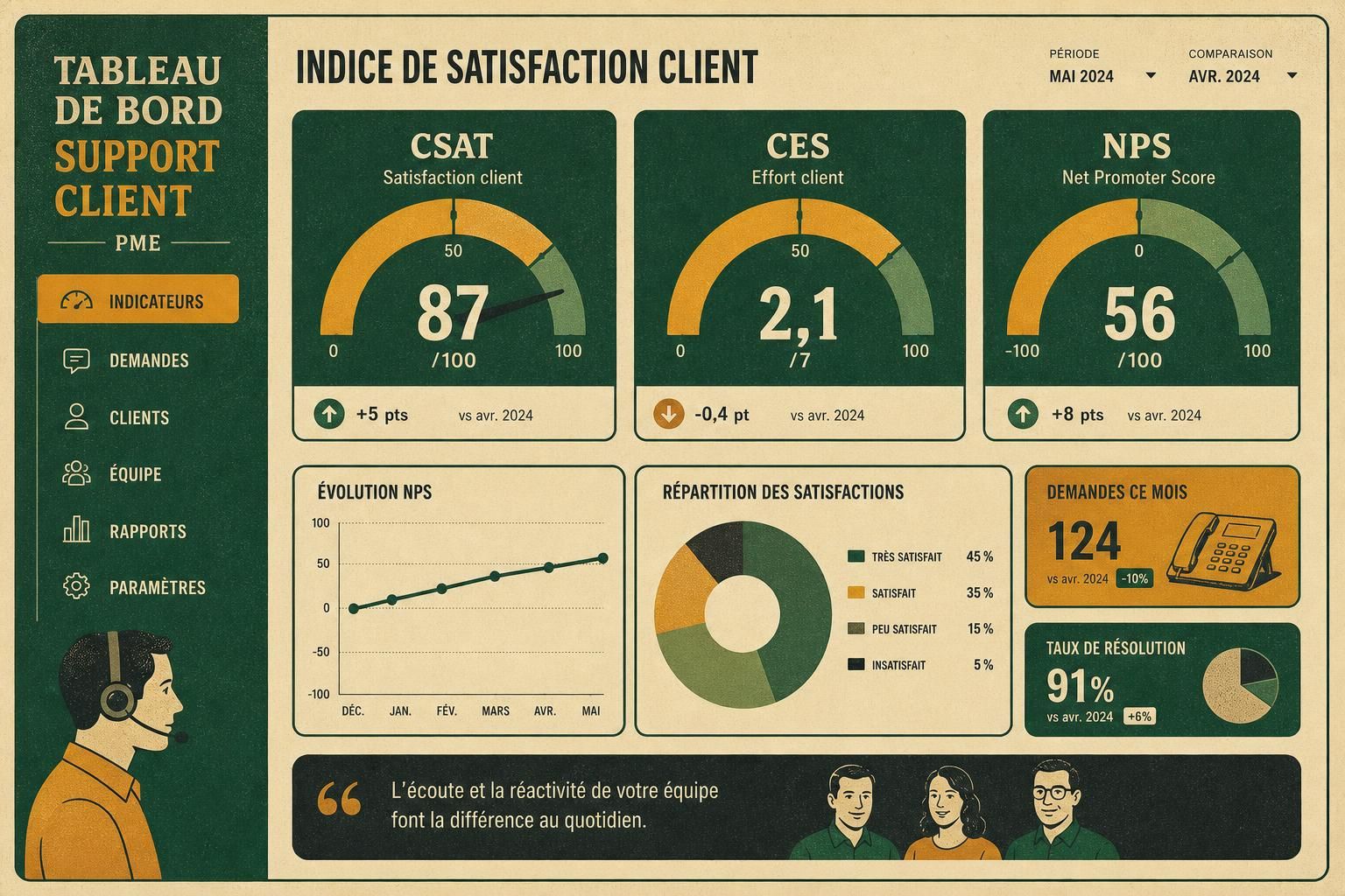 découvrez l'indice de satisfaction client avec une explication claire des métriques clés : csat, ces et nps pour améliorer l'expérience utilisateur.